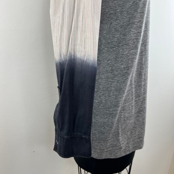 NSF Gray Pullover Ombre Striped 3/4 Sleeve Scoop Neck Top Tee Distressed Small S - Picture 4 of 7
